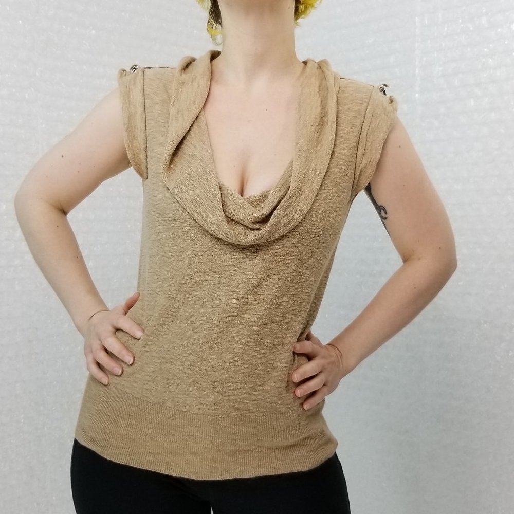 SOLD 🍒 Free People tan cowl neck top - Picture 2 of 8